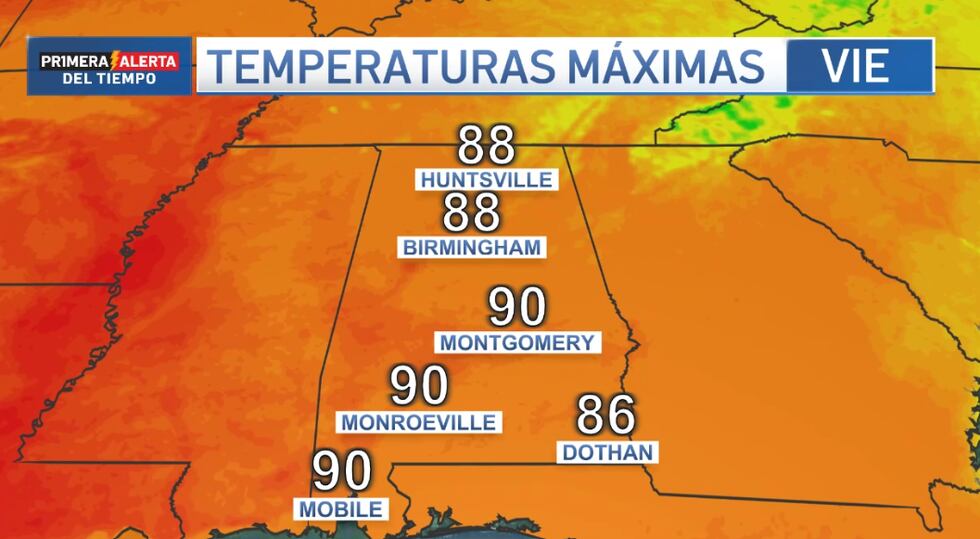 Temperaturas para la tarde del viernes.